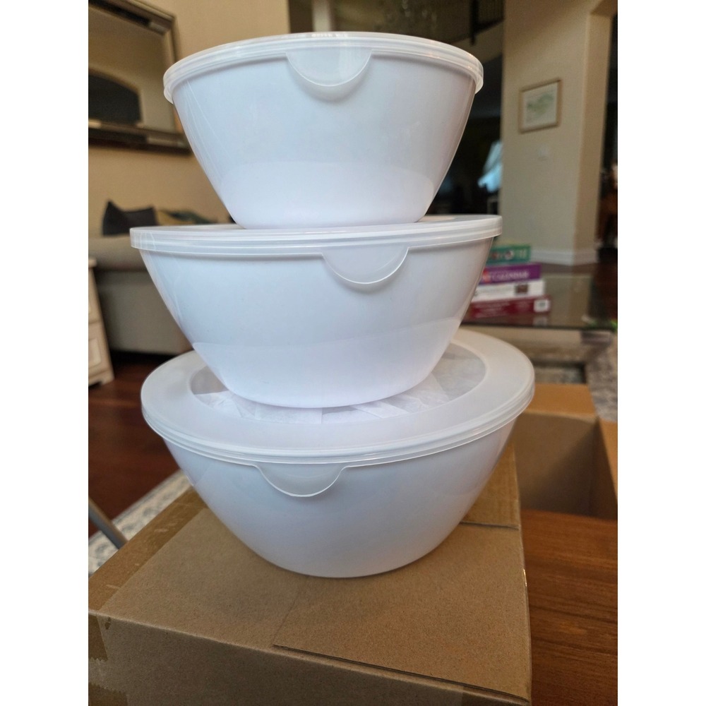 CherHome Mixing Bowls with Lids Set of 3 White Dishwasher Safe - Picture 1 of 3